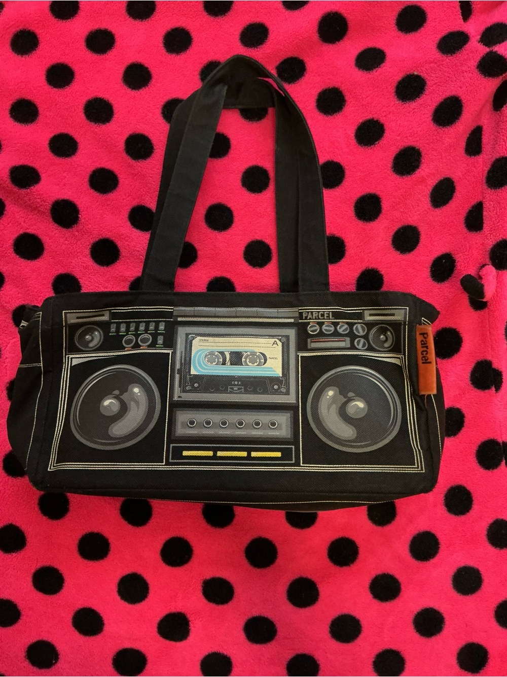 Black Retro Boombox Print Shoulder Bag